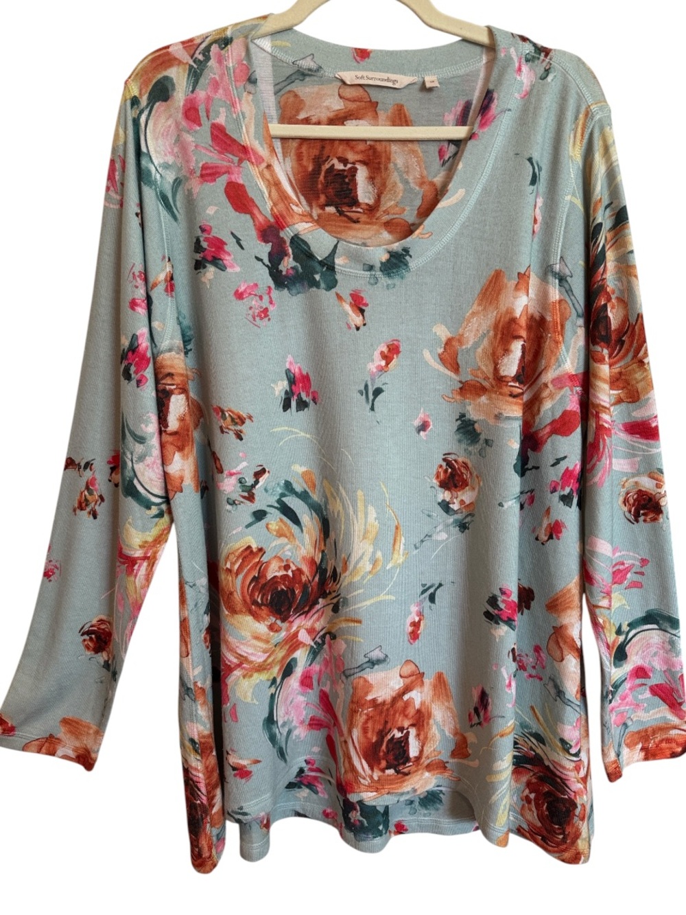 SOFT SURROUNDINGS Floral Scoop Neck Long Sleeve Tunic Top Sz 1X Fall Artsy Boho